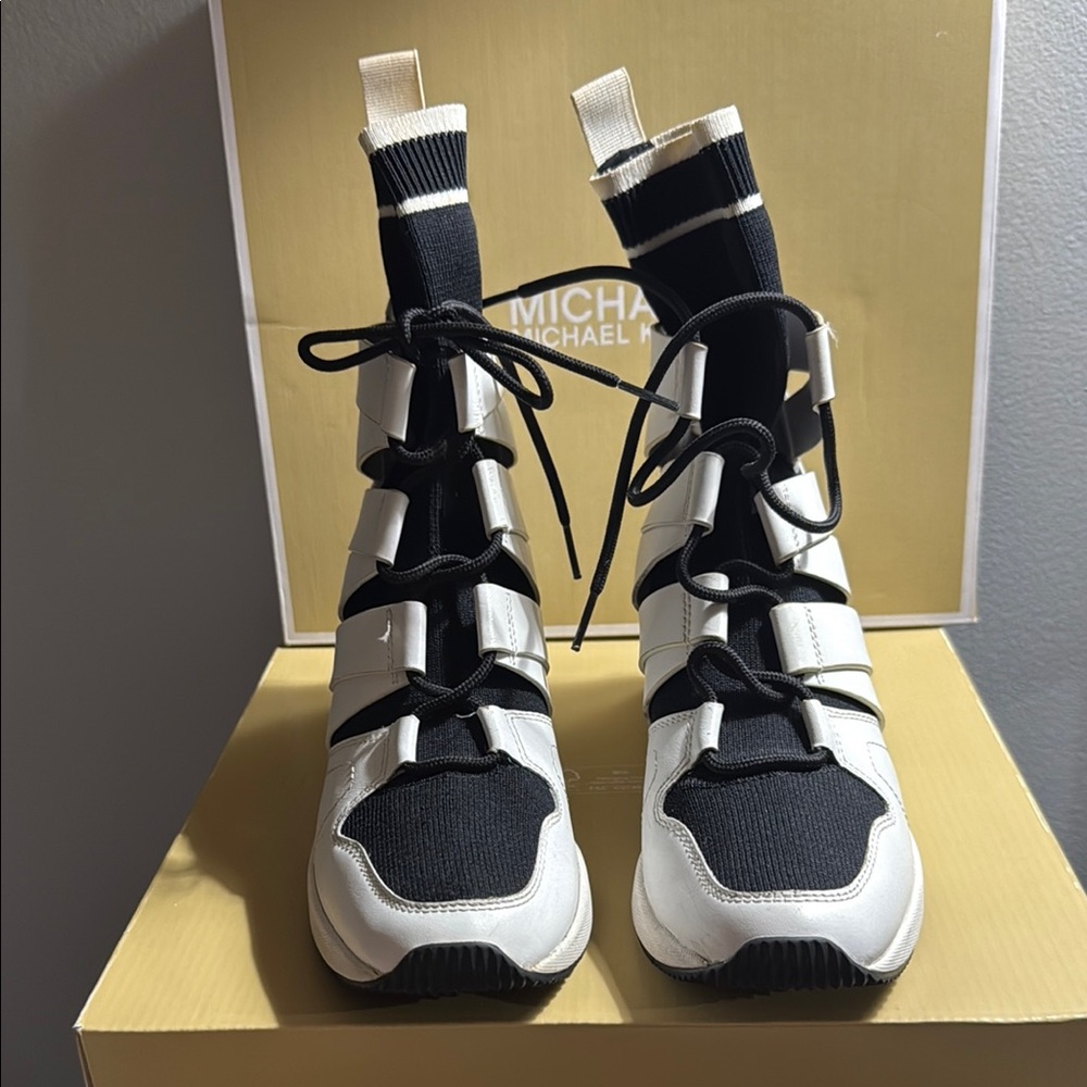 Michael Kors Black and White High-Top Lace-Up Sneakers